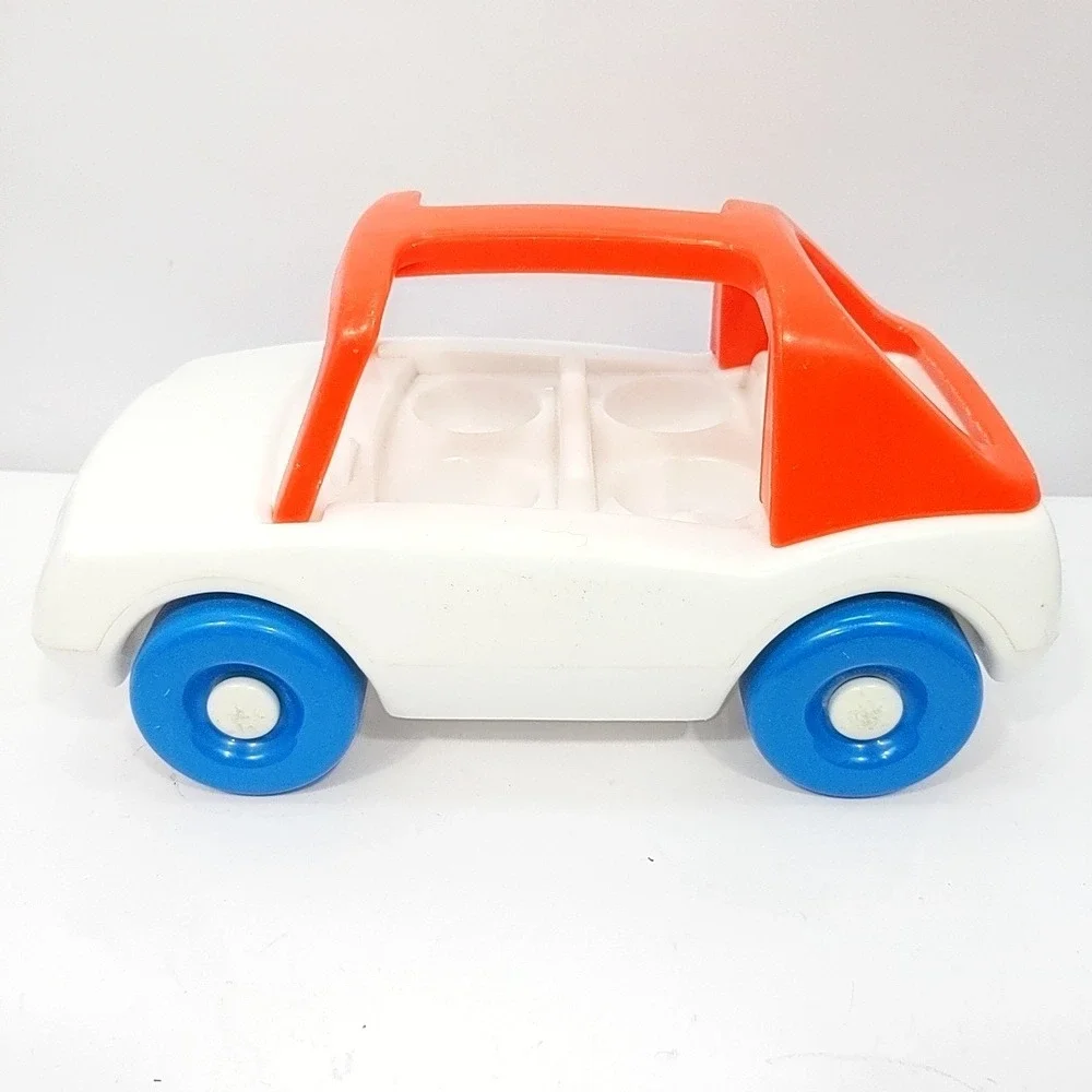 VTG Little Tikes White Convertible Car Toy Orange Top Blue Wheels 4 Seat 9.5in